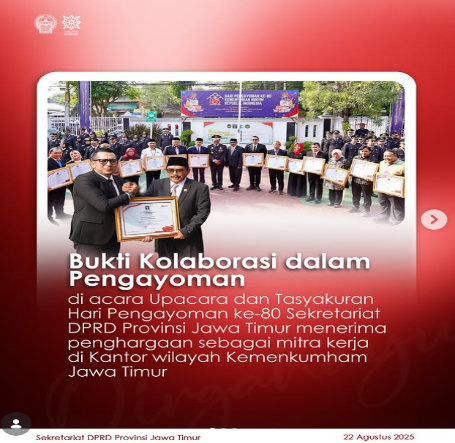 Penghargaan Sebagai Mitra Kerja Kemenkumham Jawa Timur