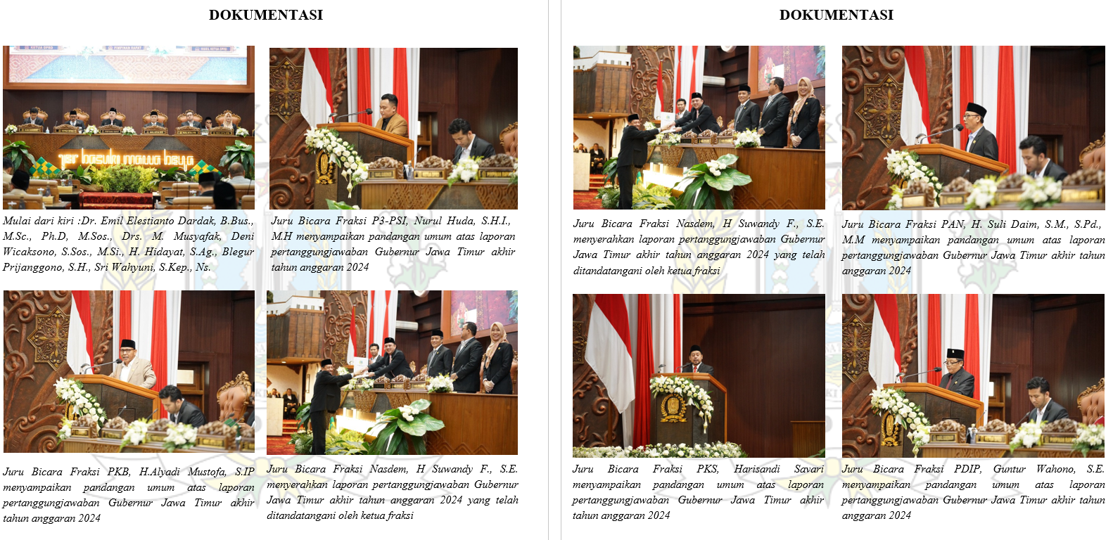 RAPAT PARIPURNA PEMBACAAN PEMANDANGAN UMUM FRAKSI ATAS LAPORAN KETERANGAN PERTANGGUNGJAWABAN (LKPJ) GUBERNUR JAWA TIMUR AKHIR TAHUN ANGGARAN 2024