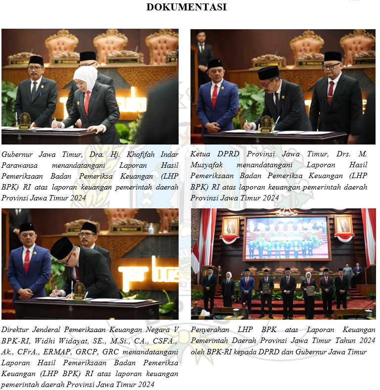RAPAT PARIPURNA PENYAMPAIAN LAPORAN HASIL PEMERIKSAAN BADAN PEMERIKSA KEUANGAN (LHP BPK) RI ATAS LAPORAN KEUANGAN PEMERINTAH DAERAH PROVINSI JAWA TIMUR TAHUN 2024