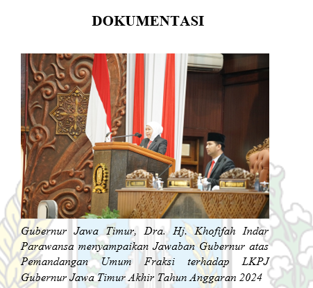 RAPAT PARIPURNA PENYAMPAIAN JAWABAN GUBERNUR ATAS PANDANGAN UMUM FRAKSI-FRAKSI DPRD PROVINSI JAWA TIMUR TERHADAP LAPORAN KETERANGAN PERTANGGUNGJAWABAN (LKPJ) GUBERNUR JAWA TIMUR AKHIR TAHUNANGGARAN 2024