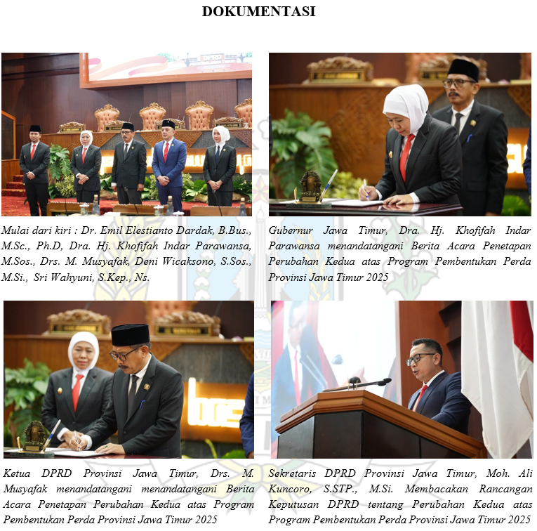 RAPAT PARIPURNA PENETAPAN PERUBAHAN KEDUA ATAS PROGRAM PEMBENTUKAN PERATURAN DAERAH PROVINSI JAWA TIMUR TAHUN 2025