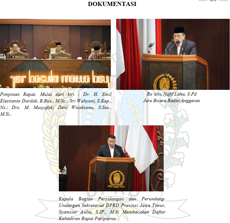 RAPAT PARIPURNA LAPORAN/REKOMENDASI PANSUS ATAS HASIL PEMBAHASAN LAPORAN KETERANGAN PERTANGGUNGJAWABAN GUBERNUR JAWA TIMUR AKHIR TAHUN ANGGARAN 2024