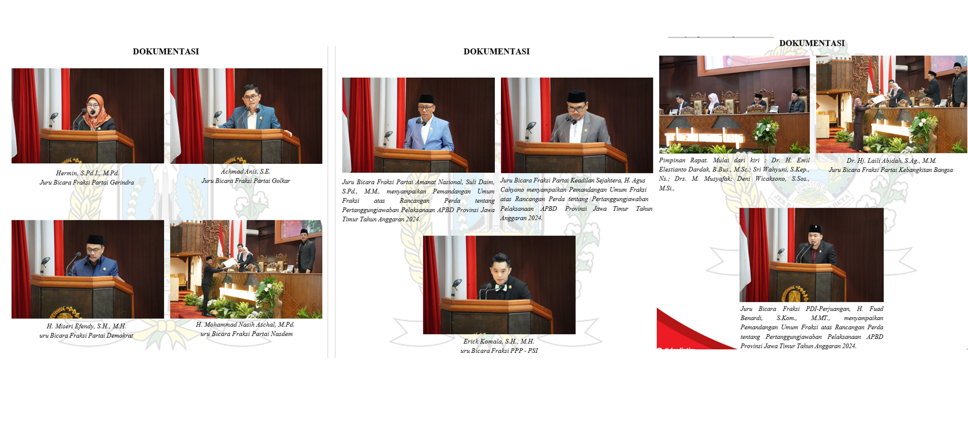 RAPAT PARIPURNA PENYAMPAIAN PEMANDANGAN UMUM FRAKSI ATAS RANCANGAN PERDA TENTANG PERTANGGUNGJAWABAN PELAKSANAAN APBD PROVINSI JAWA TIMUR TAHUN ANGGARAN 2024