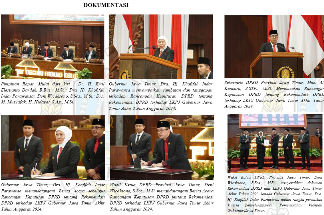 RAPAT PARIPURNA PENGAMBILAN KEPUTUSAN DPRD TENTANG REKOMENDASI DPRD ATAS LAPORAN KETERANGAN PERTANGGUNGJAWABAN (LKPJ) GUBERNUR JAWA TIMUR AKHIR TAHUN ANGGARAN 2024