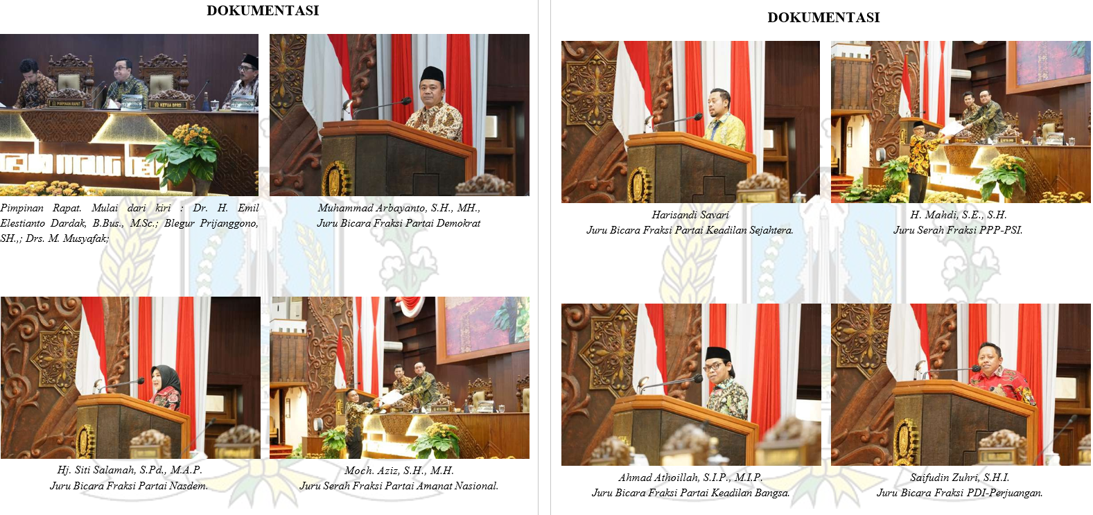 RAPAT PARIPURNA PENYAMPAIAN PANDANGAN FRAKSI TERHADAP RANCANGAN PERDA TENTANG PENYERTAAN MODAL PADA PERUSAHAAN PERSEROAN DAERAH BANK PEREKONOMIAN RAKYAT JAWA TIMUR