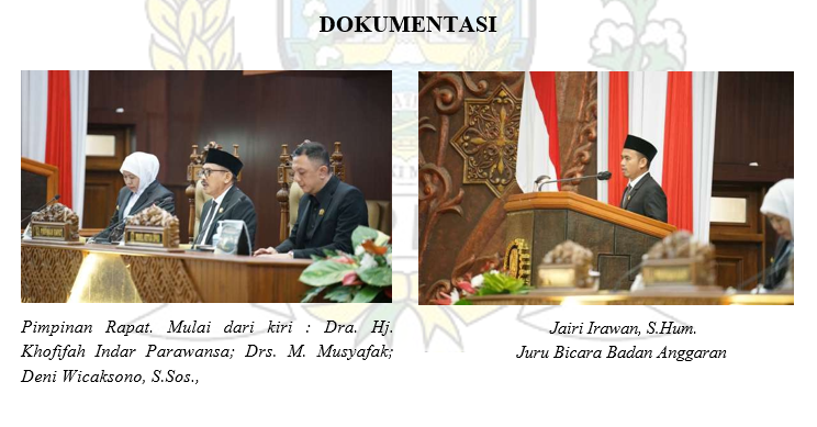 RAPAT PARIPURNA PENYAMPAIAN LAPORAN BADAN ANGGARAN ATAS HASIL PEMBAHASAN RANCANGAN PERDA TENTANG PERTANGGUNGJAWABAN PELAKSANAAN APBD PROVINSI JAWA TIMUR TAHUN ANGGARAN 2024
