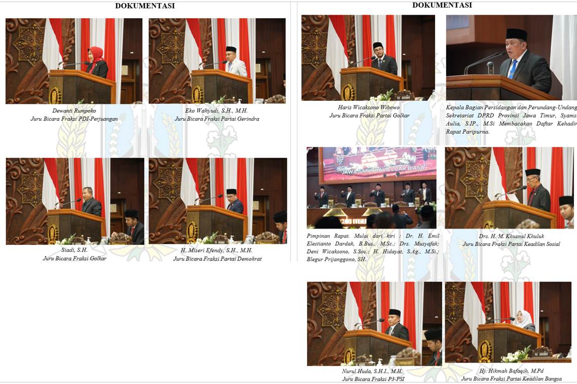 RAPAT PARIPURNA PENYAMPAIAN PENDAPAT AKHIR FRAKSI TERHADAP RANCANGAN PERDA TENTANG PERTANGGUNGJAWABAN PELAKSANAAN APBD PROVINSI JAWA TIMUR TAHUN ANGGARAN 2024